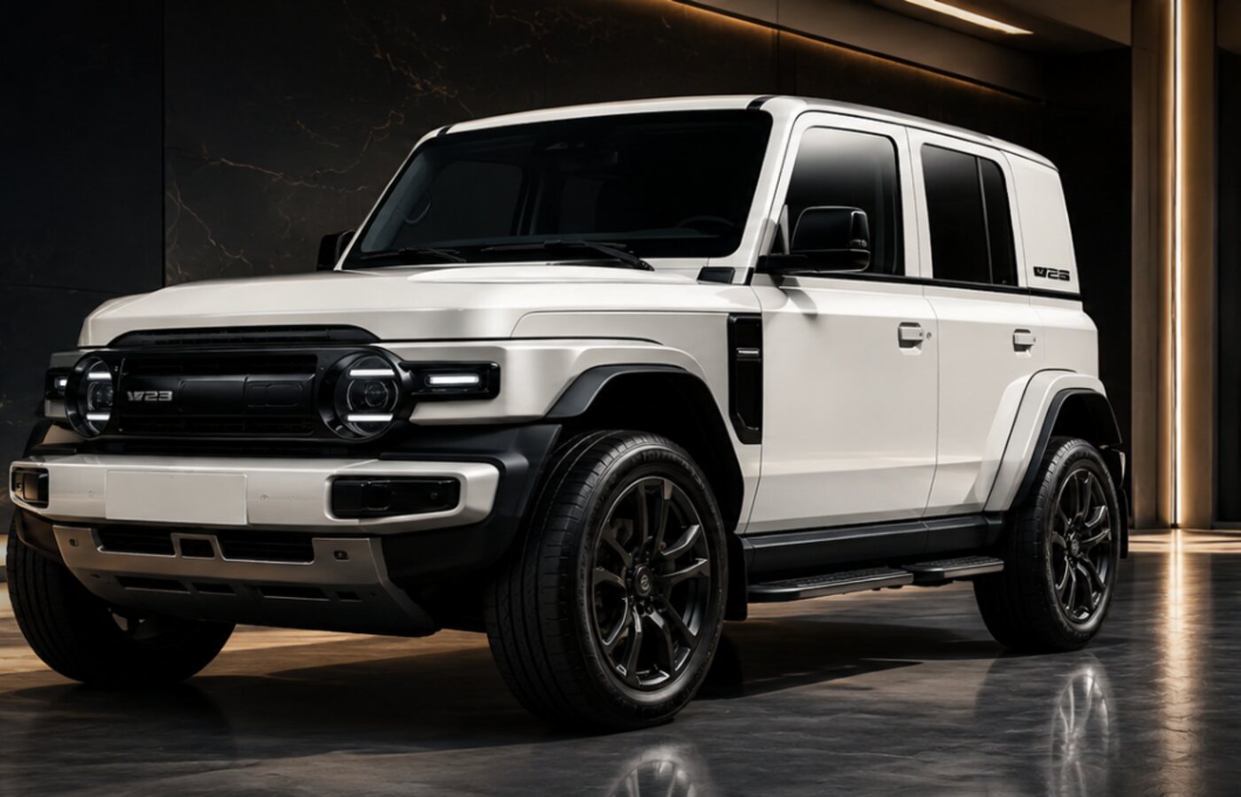 รถ SUV ไฟฟ้าสีขาว